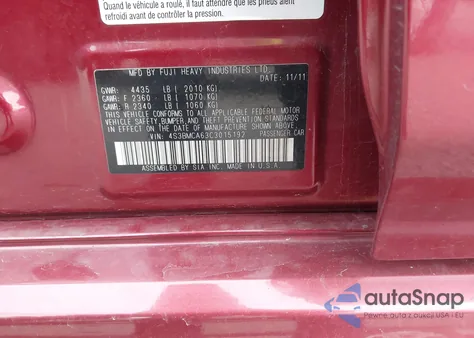 2012 Subaru Legacy 2.5I z USA, uszkodzony, nr VIN 4S3BMCA63C3015192